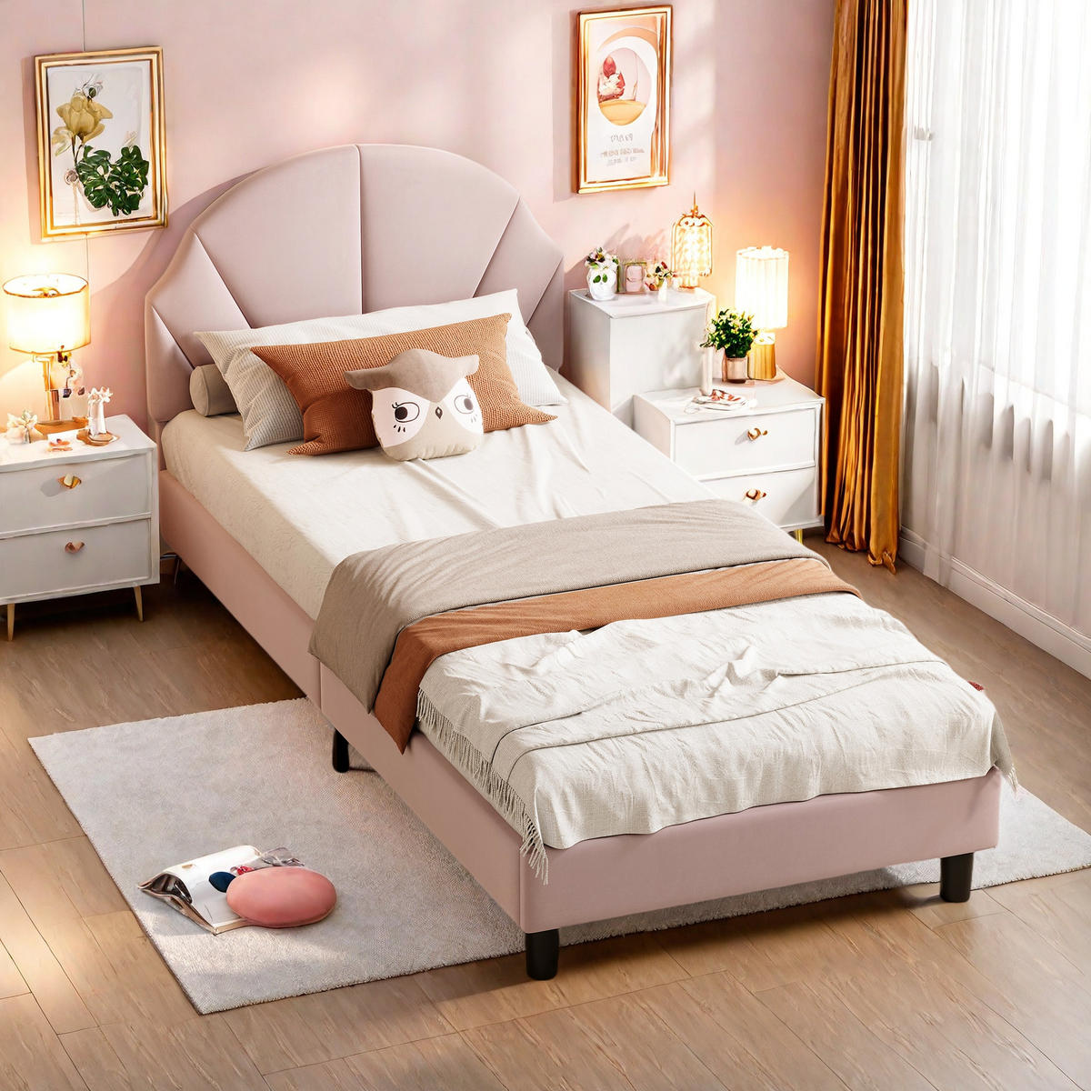POLSTERBETT 90/200 cm Rosa mit gepolstertem Kopfteil - Rosa, Holz (90/200cm) - SHOPENTRA