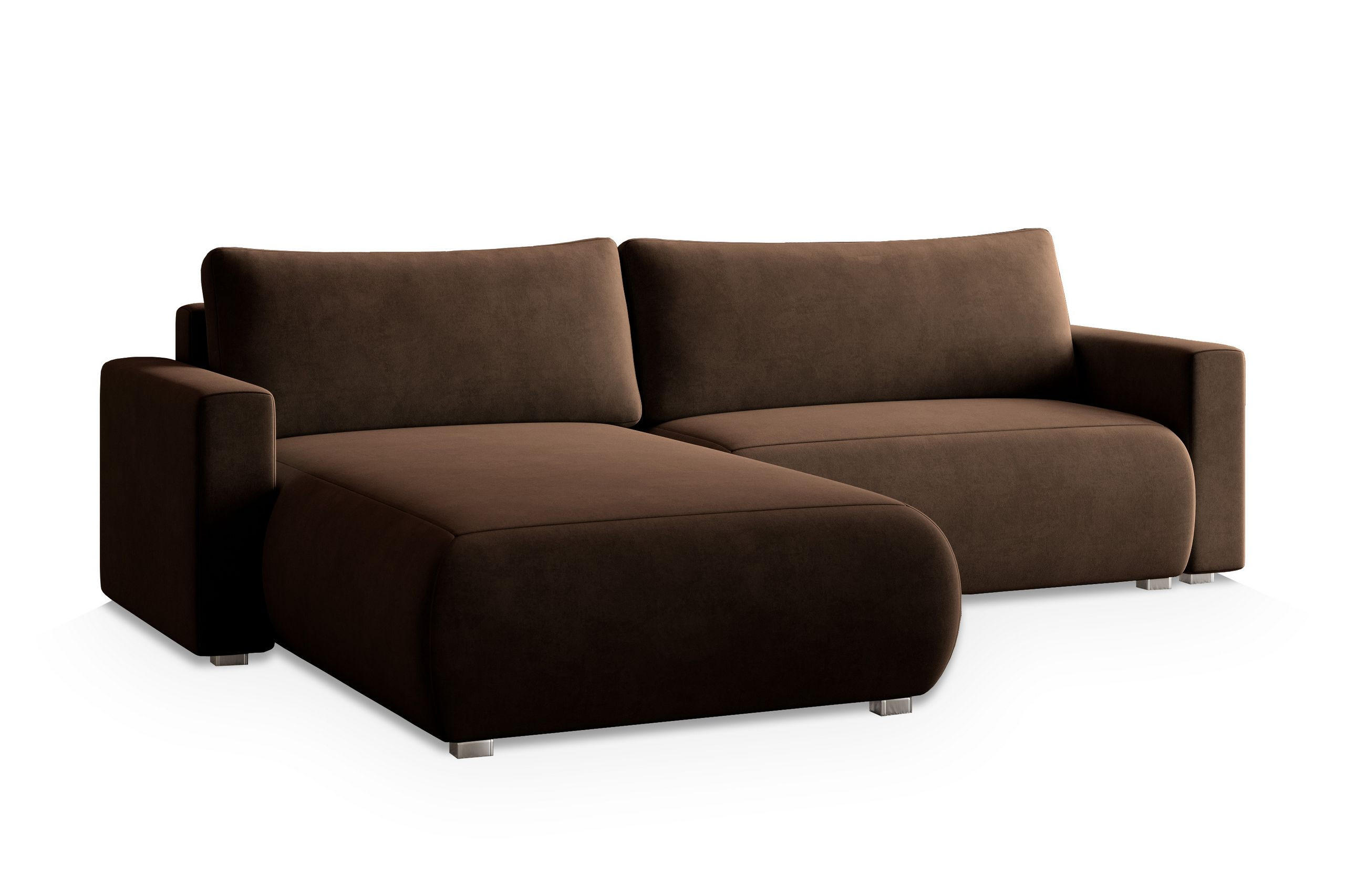 ECKSOFA TURIN M Braun Velours-Stoff mit Schlaffunktion - Braun, Holz (265/183cm) - MASSENO