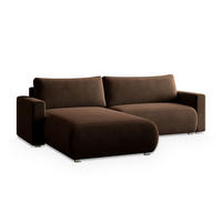 ECKSOFA TURIN M Braun Velours-Stoff mit Schlaffunktion - Braun, Holz (265/183cm) - MASSENO