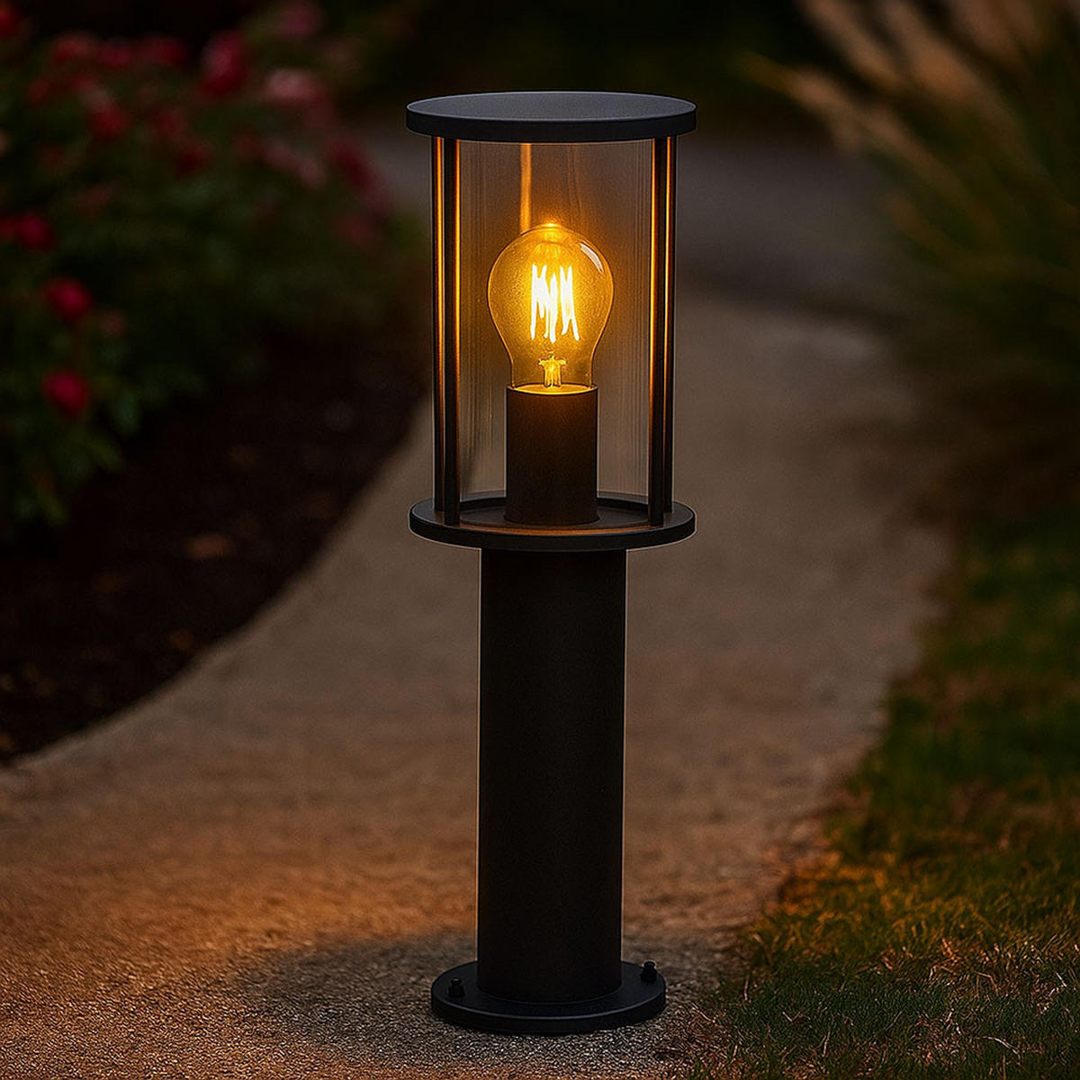 LED WEGELEUCHTE Edelstahl Schwarz - Schwarz, Glas (14.3/14.3/45cm) - Globo Lighting