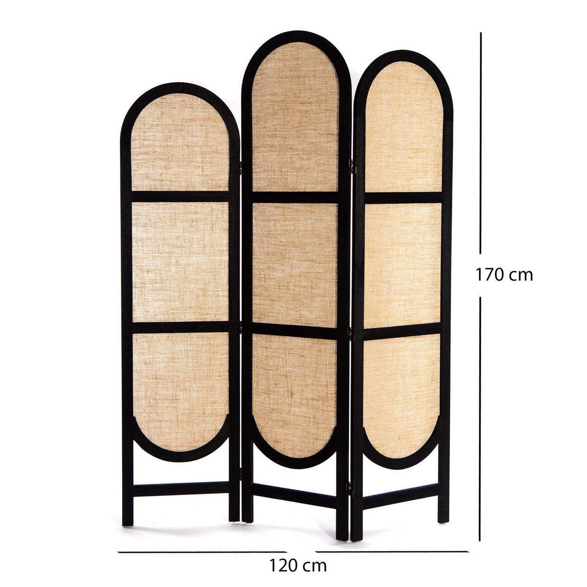RAUMTEILER Arco 3-tlg. Leinen, Holz schwarz-natur - Schwarz, Holz (120/170/2cm) - CREEDWOOD