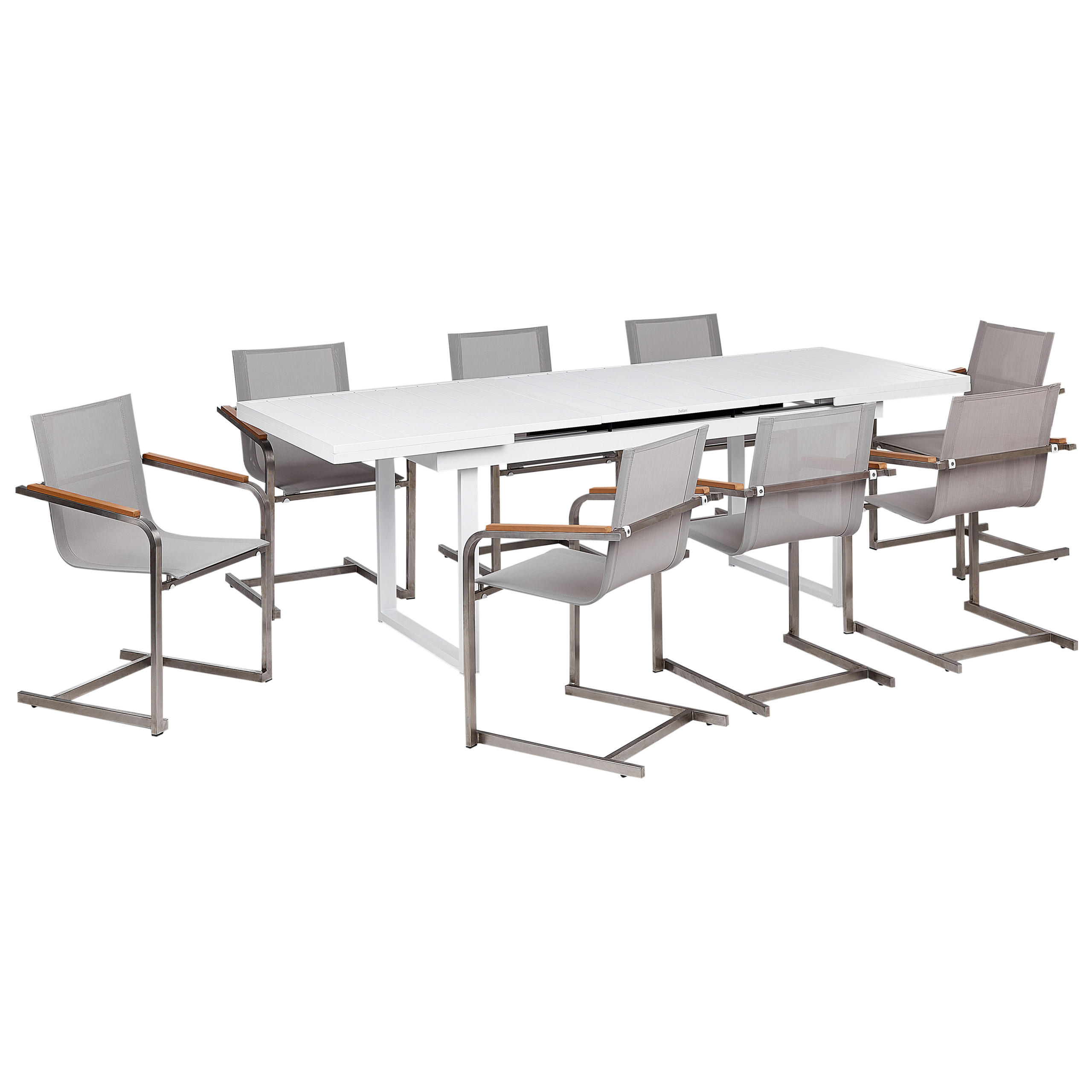 GARTENMÖBEL-SET 8-Sitzer Weiß Valcanetto/Cosoleto - Beige/Silberfarben, Metall - Beliani