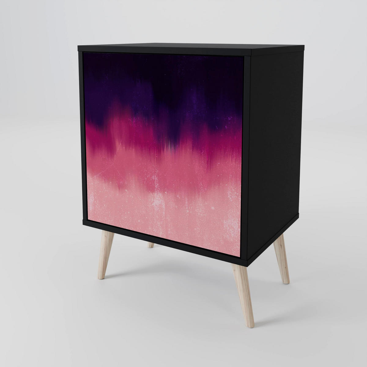 SIDEBOARD AURORA BOREALIS, Schwarz, 57,5x42x72,5 cm, Schwarze Metallfüße - Multicolor/Schwarz, Holzwerkstoff/Metall (57.5/72.5/42cm) - SpaceRebels