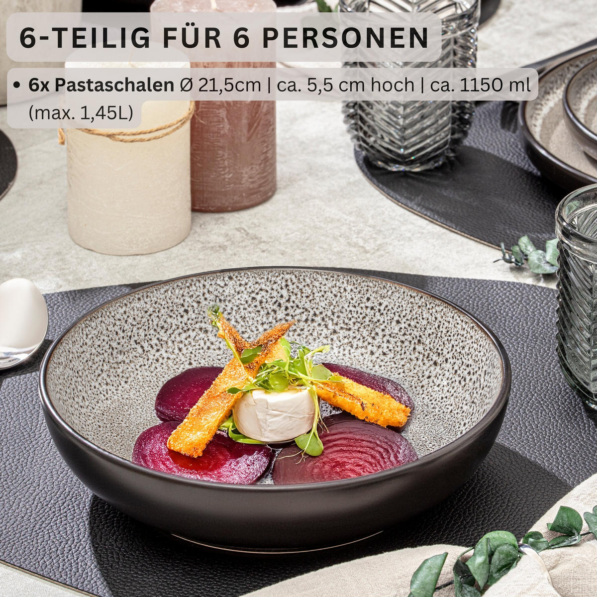 PASTASCHALEN SET LUXOR - 6 teilig aus Steingut - Braun, Stein (22.2cm) - Sänger