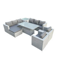 GARTENMÖBEL SET mit höhenverstellbarer Tisch Polyrattan Helles Grau 9-Sitzer - Hellgrau, Metall - Fimous