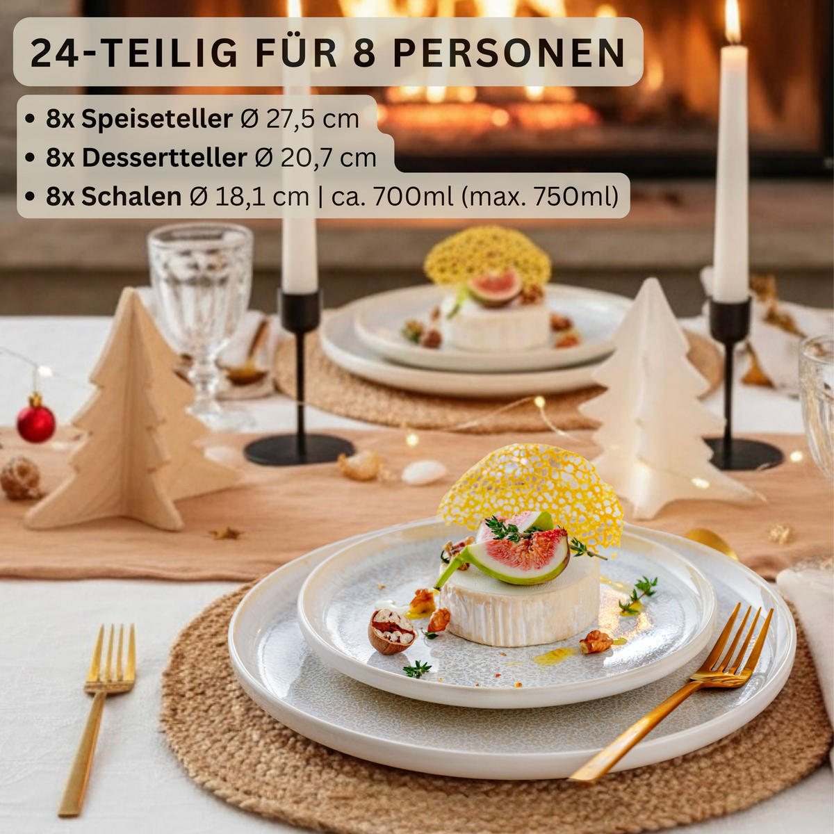 TAFELSERVICE KORFU - 24 teilig aus Steingut - Creme, Stein (27.5/5/27.5cm) - Sänger