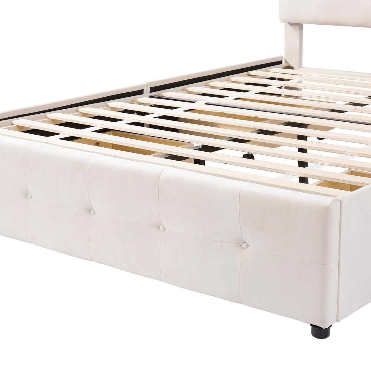 POLSTERBETT 140/200 cm mit 4 Schubladen & gepolstertem Kopfteil in Beige - Beige, Textil (140/200cm) - BEAOK