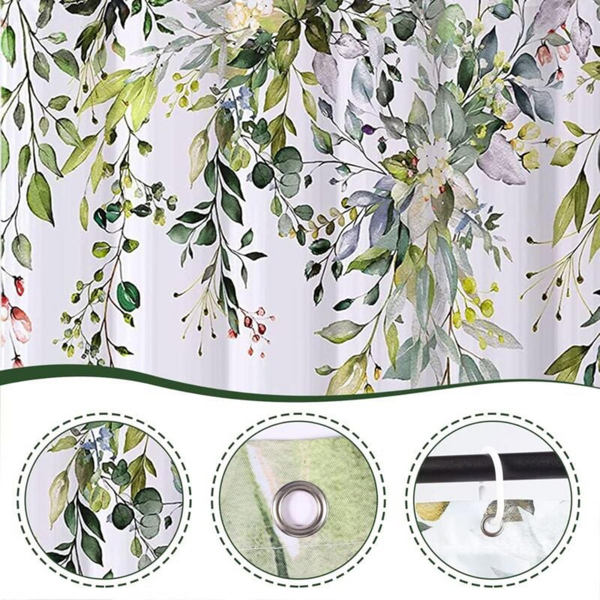 DUSCHVORHANG Grün Blumen wasserdicht maschinenwaschbar schnelltrocknend - Grün, Textil (180/180cm) - MCBOSON