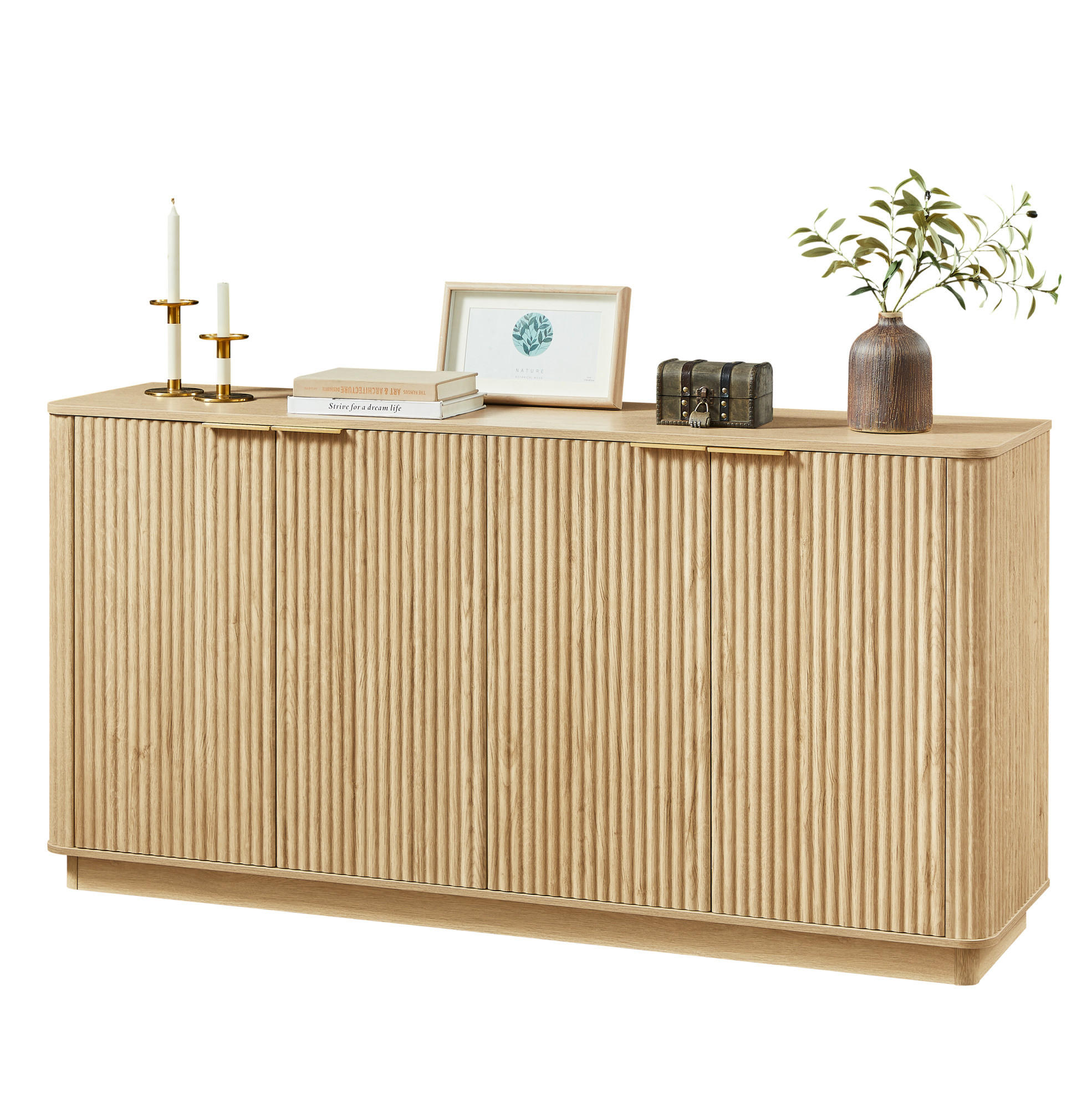 KOMODA z MDF 160x80x40 cm dubový dekor se 4 dvířky, úložným prostorem a vlnitým čelem - barva dubu, kompozitní dřevo (160/80/40cm) - Modfu
