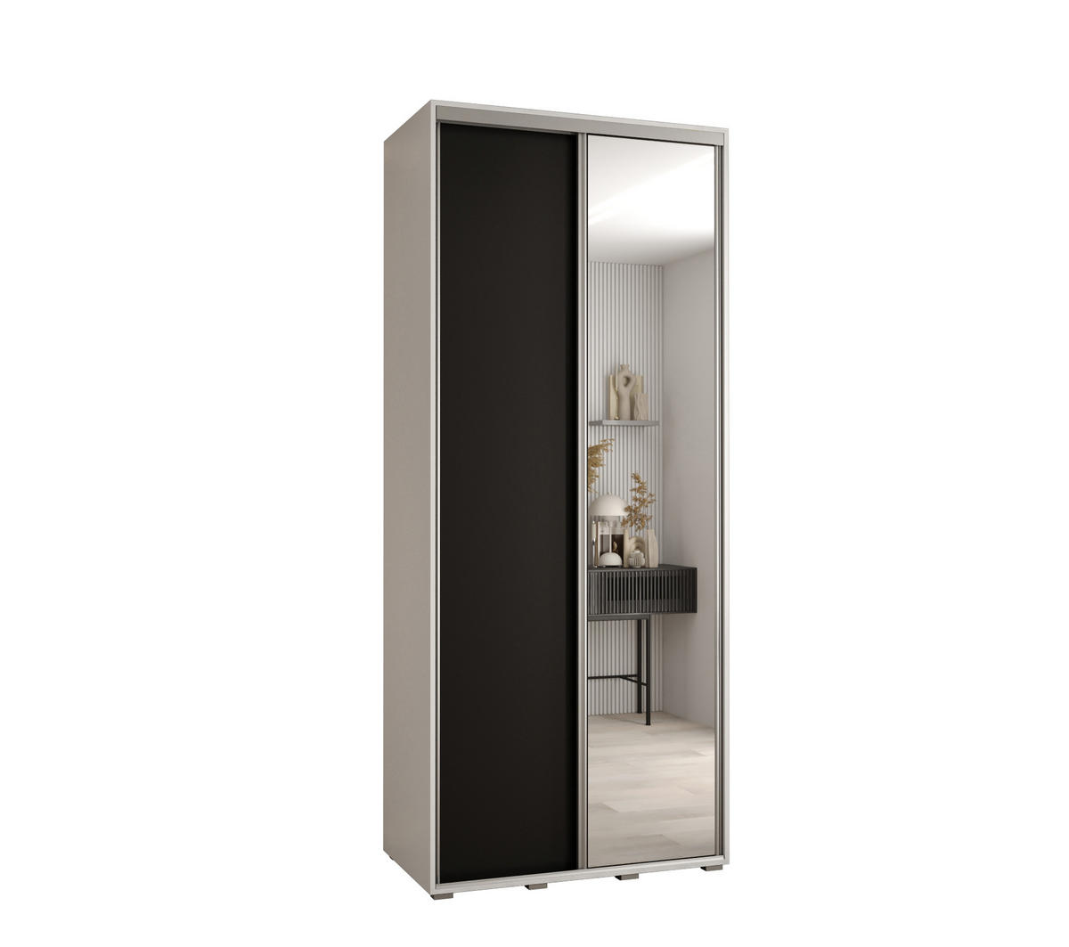 SCHWEBETÜRENSCHRANK 235,2/100/45 2-türig - Silberfarben/Schwarz, Holz/Metall (100/235/45cm) - Abiks Möbel