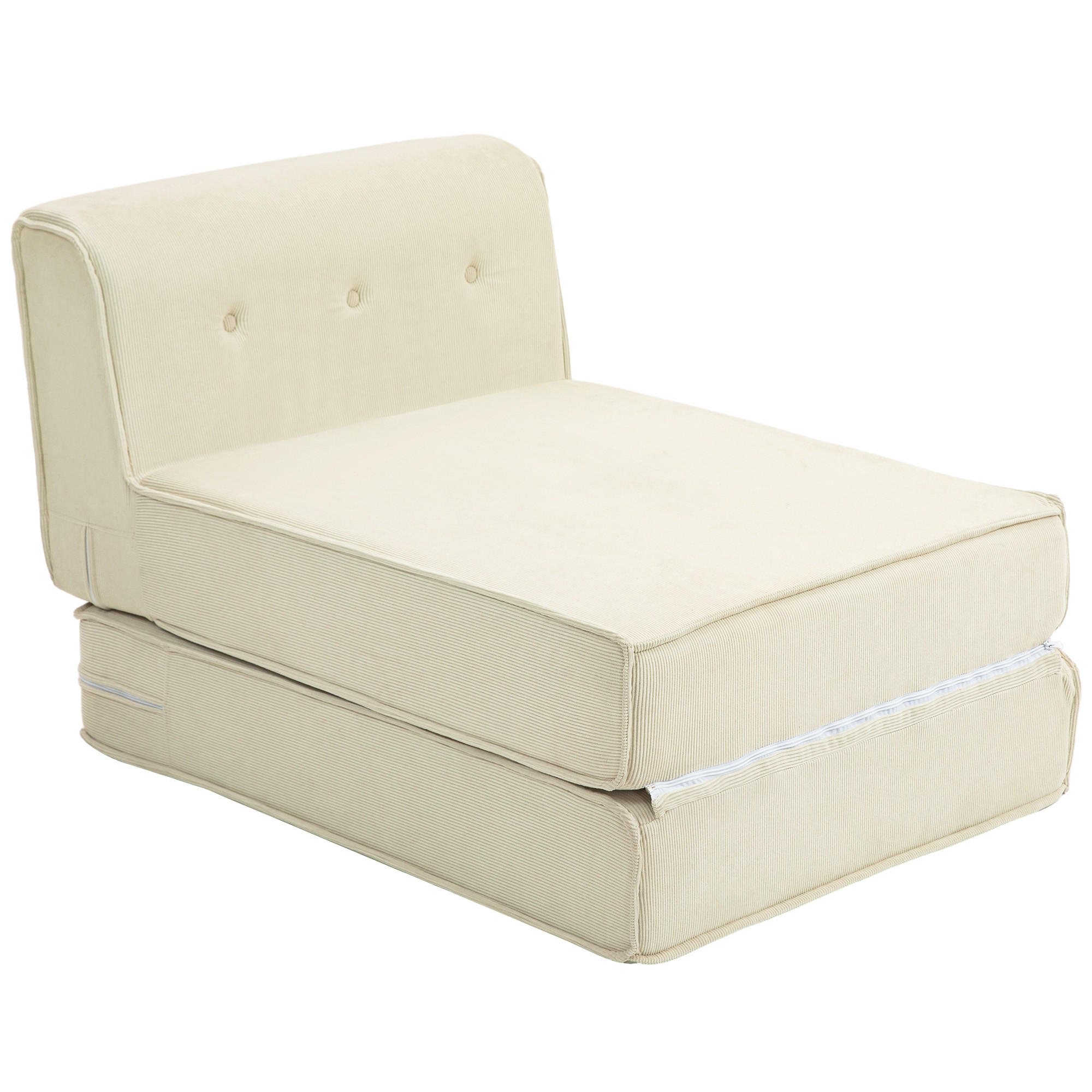 BODENSOFA 2-in-1 Klappbar Schlafsofa mit Kordoptik für Wohnzimmer Cremeweiß - Creme, Textil (73/65/100cm) - HOMCOM