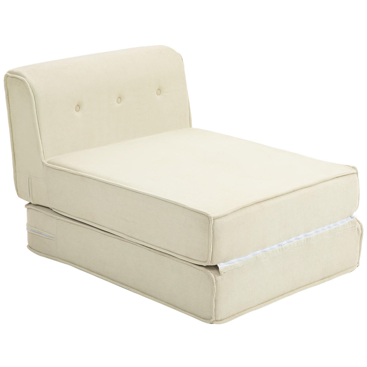 BODENSOFA 2-in-1 Klappbar Schlafsofa mit Kordoptik für Wohnzimmer Cremeweiß - Creme, Textil (73/65/100cm) - HOMCOM