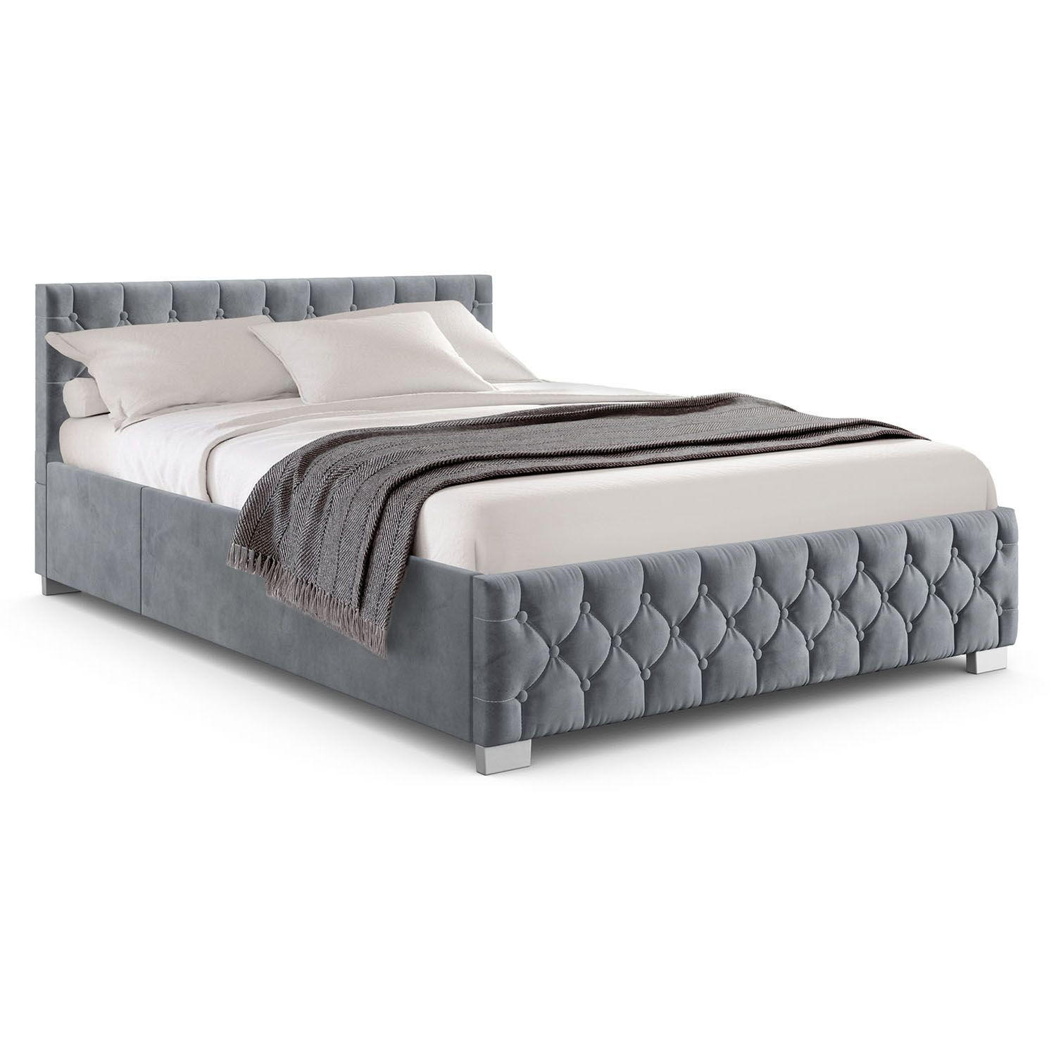 POLSTERBETT Nizza Dunkelgrau 120x200 cm mit Bettkasten und LED - Dunkelgrau, Holzwerkstoff (120/200cm) - Juskys