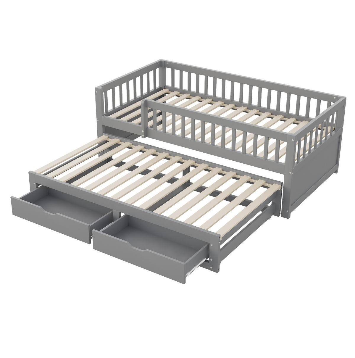 BETT 90/200 cm Grau aus Massivholz mit Bett und 2 Schubladen - Grau, Holzwerkstoff (90/200cm) - OKMYHOME