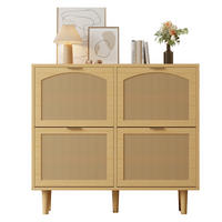 SCHUHSCHRANK in Eichefarben Schuhkommode aus Rattan mit 4 Klappschubladen für Schlafzimmer oder Flur, B100/T25/H90cm - Eichefarben/Naturfarben, Holz/Holzwerkstoff (100/90/25cm) - STILVORA