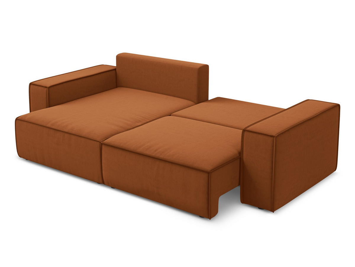 ECKSOFA mit Schlaffunktion Samt Stoff Orange - Terra cotta/Schwarz, Kunststoff/Textil (148/257cm) - Makamii