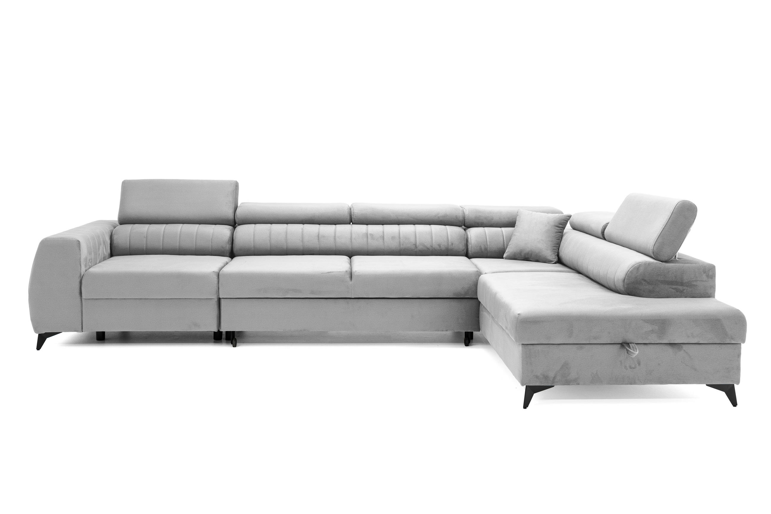 ECKSOFA PIERO MAXI Rechts mit Schlaffunktion 195x125 Velours Grau - Schwarz/Grau, Holz/Textil (203/350cm) - Muffo