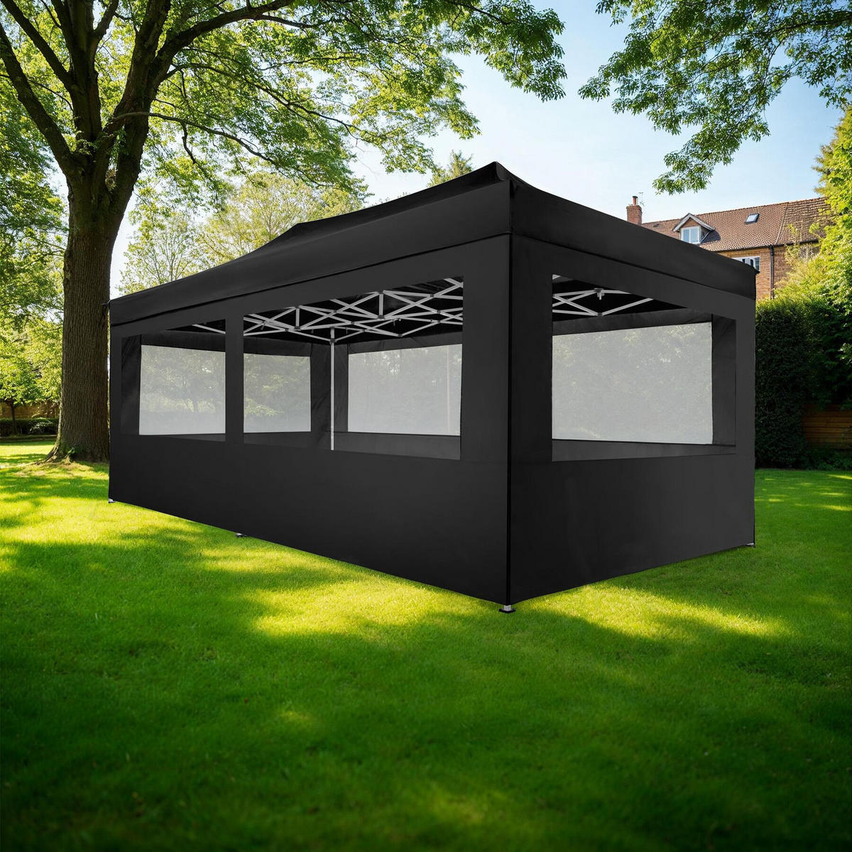 PAVILLON Viola, inklusive Spannseile, Heringe und Tragetasche, schwarz - Schwarz, Kunststoff (300/280/600cm) - tectake