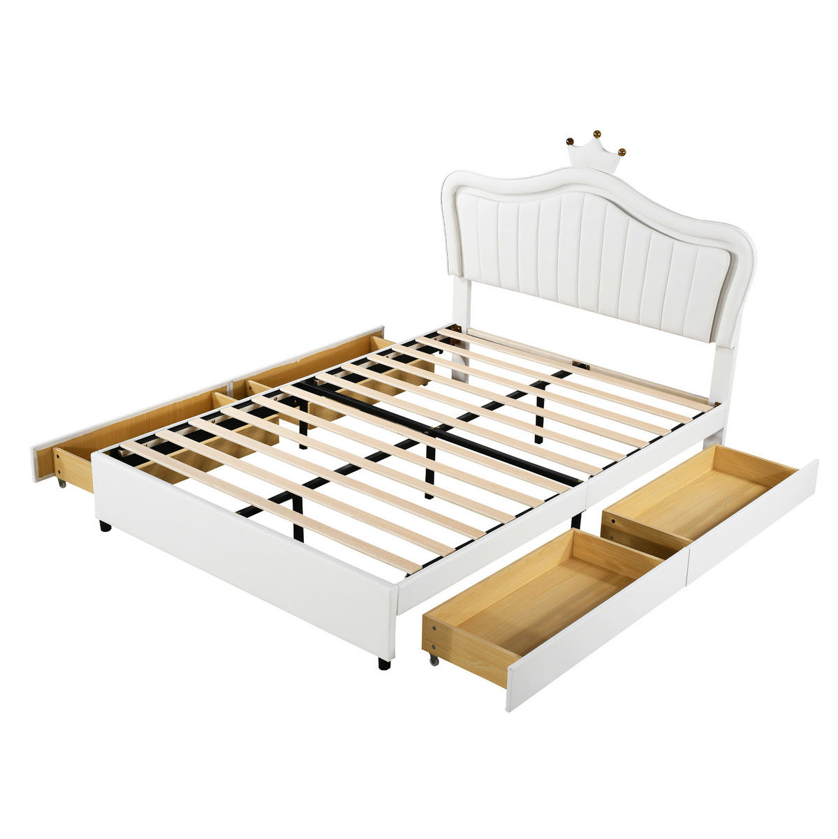 POLSTERBETT mit LED-Beleuchtung 140/200 cm in Weiß mit Stauraumschubladen - Weiß, Textil (140/200cm) - BEAOK