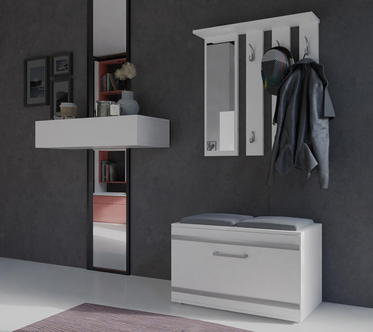 GARDEROBE set de mobilier pentru hol cu oglindă, alb 85/180/35 - alb, compozit lemnos (85/180/35cm) - RAUMHIRSCH FURNITURE