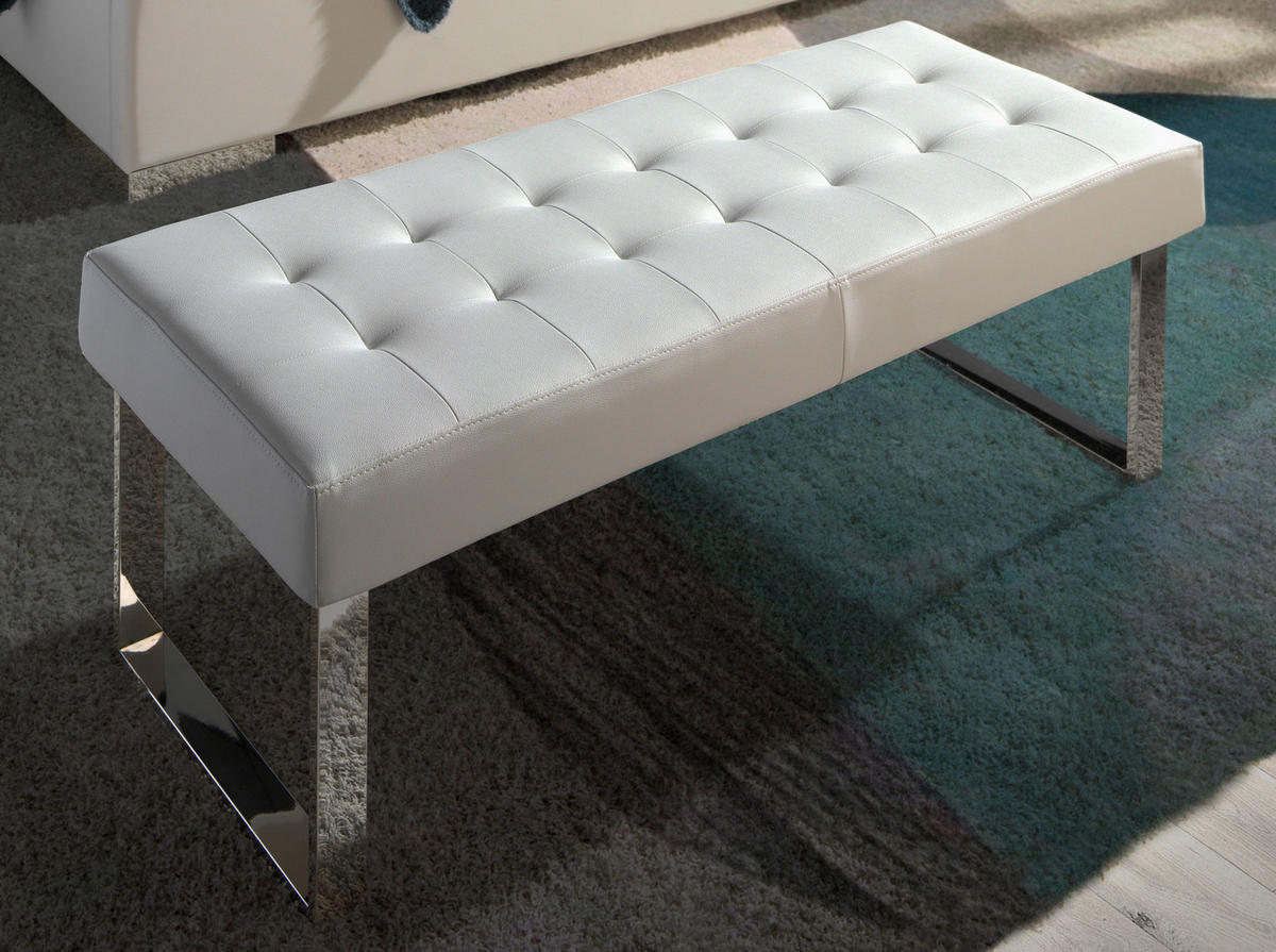 SITZBANK Rechteckig Weiß Stahl 120/45/42 cm - Edelstahlfarben/Weiß, Leder (120/42/45cm) - ANGEL CERDA