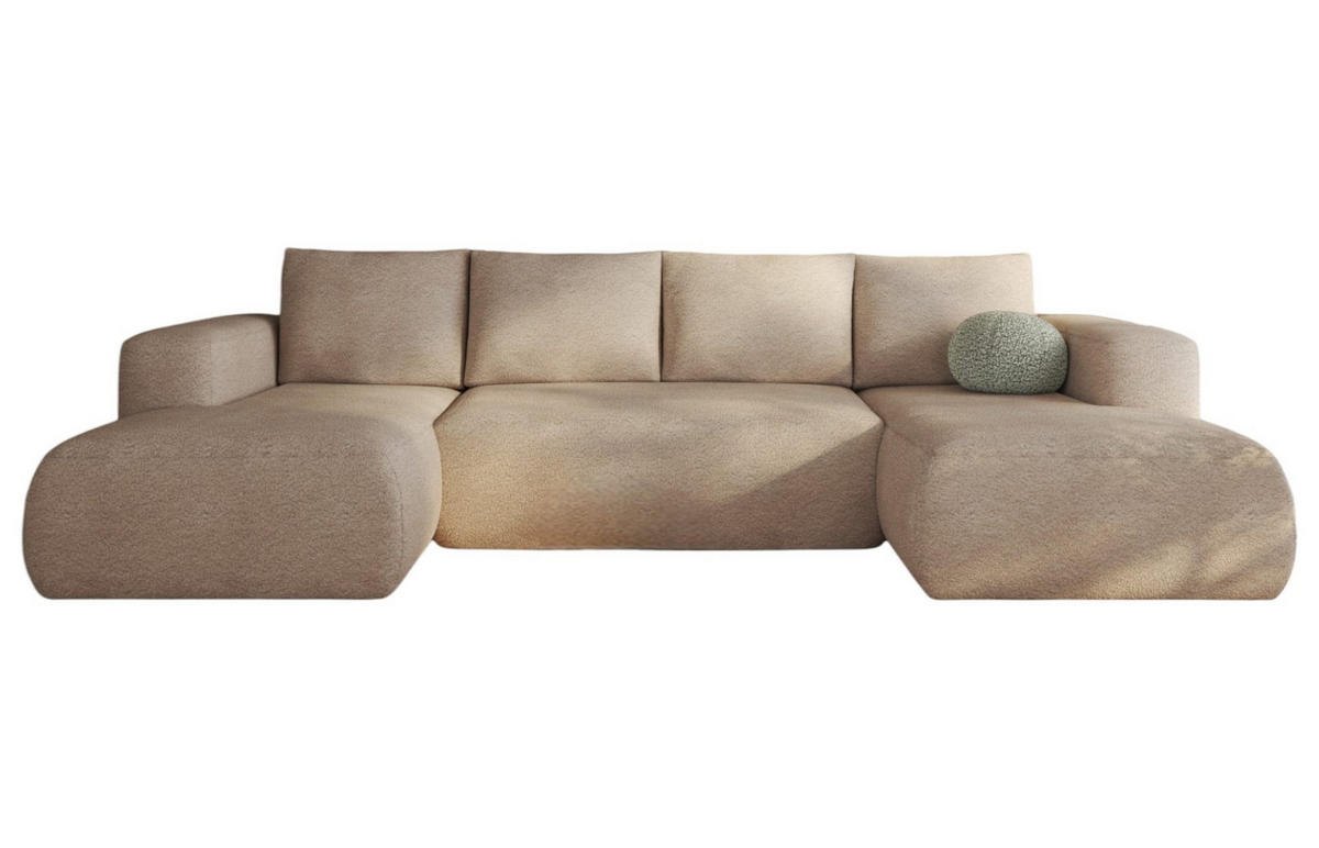 ECKSOFA LAMBI U, Wohnlandschaft U Form mit +3 Sitzen, Creme - Lambi 01 - Creme, Textil (340/89/114cm) - Moderno Meble