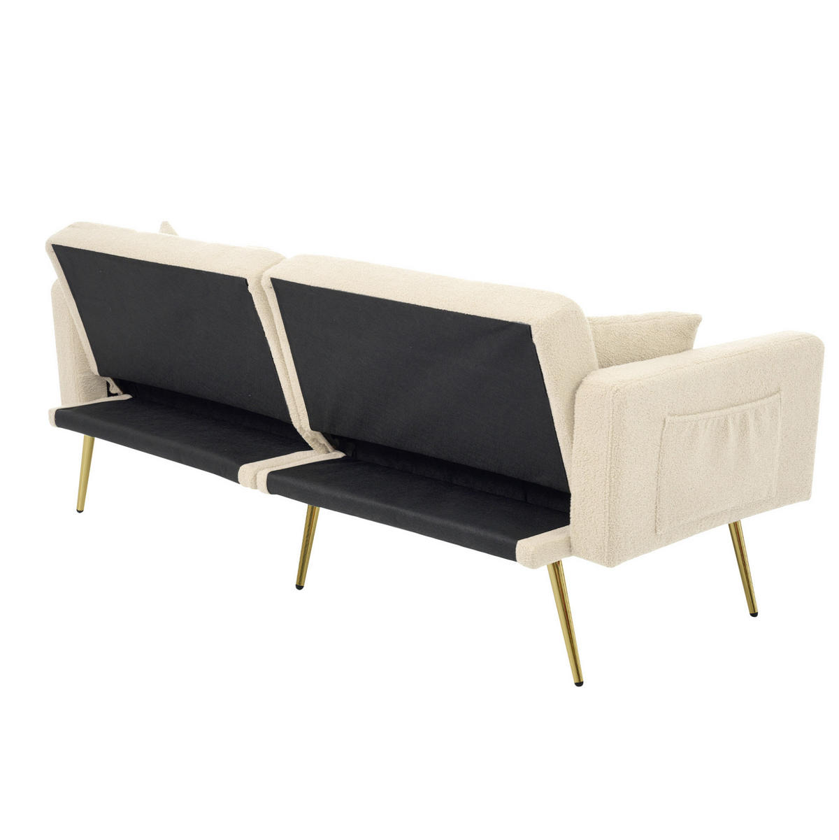SCHLAFSOFA Lammwollstoff mit verstellbarer Rückenlehne und Seitentaschen Beige 175/64/72 cm - Beige, Textil (64/72/175cm) - Redom