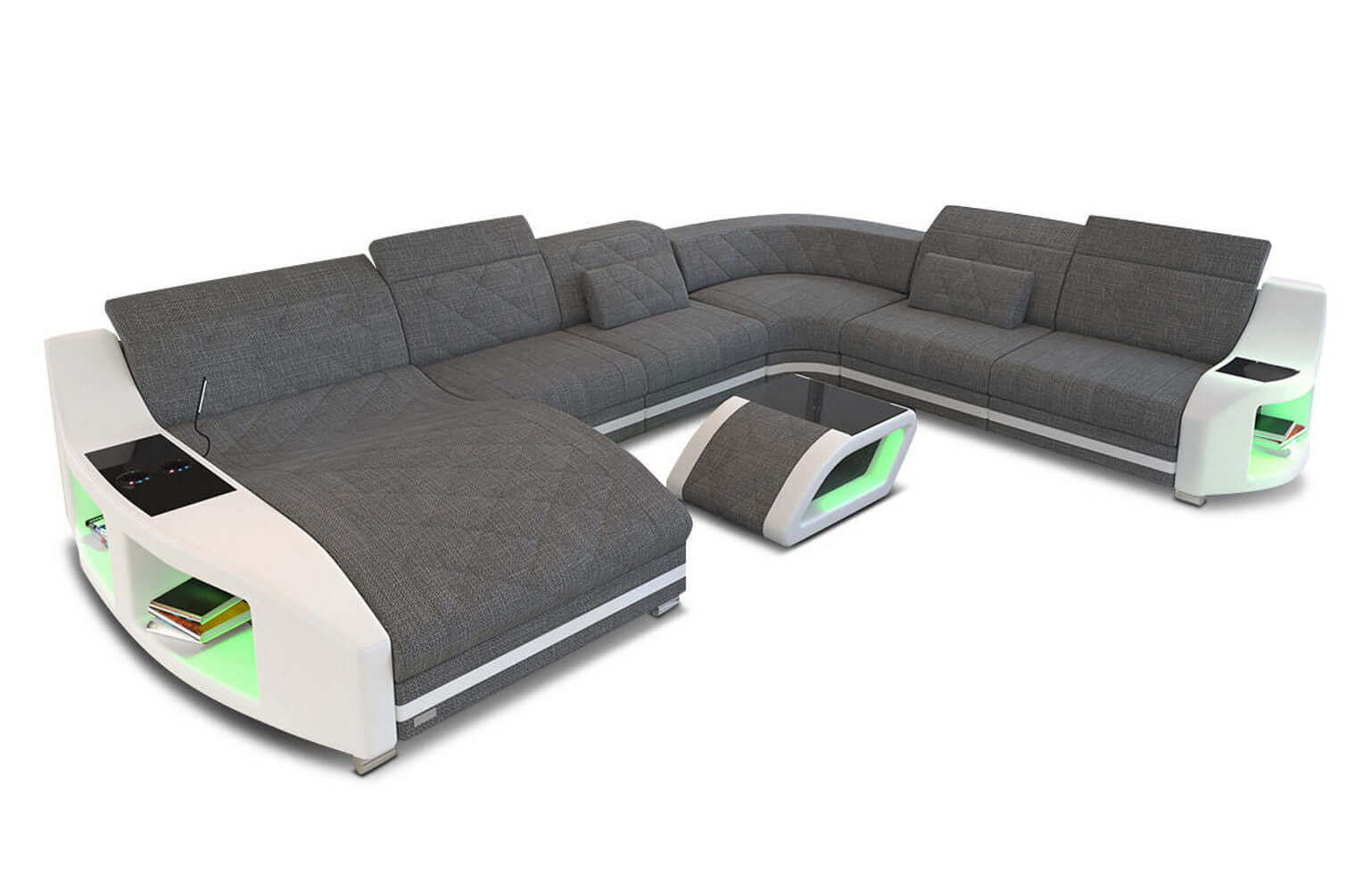 WOHNLANDSCHAFT Stoff Wohnlandschaft Swing Grau Weiß Strukturstoff - Grau, Kunststoff (404/90/295cm)