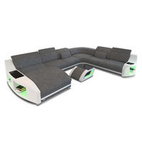 WOHNLANDSCHAFT Stoff Wohnlandschaft Swing Grau Weiß Strukturstoff - Grau, Kunststoff (404/90/295cm)