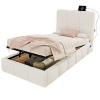 KINDERBETT 90/200 cm aus Bouclé mit Stauraum und USB-C-Anschluss Beige - Beige, Textil (90/200cm) - Modenvie