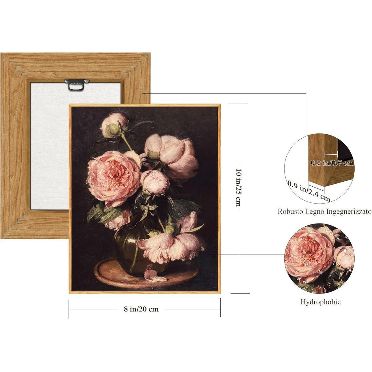 POSTER mit Holzrahmen Peonien 20 x 25 cm - Rosa, Holz (20/0.5cm)