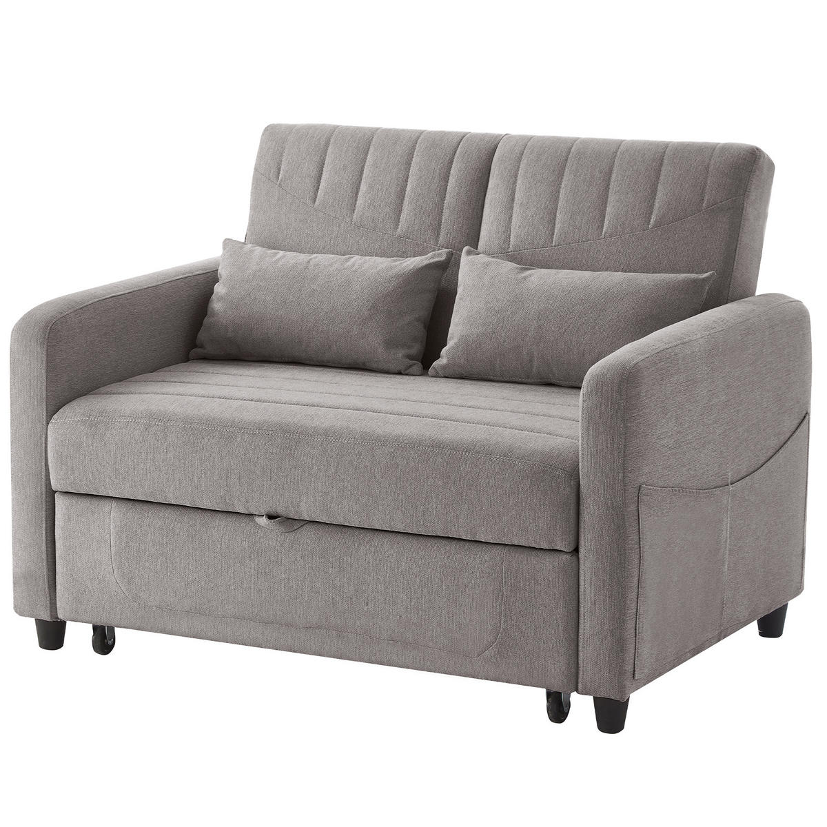 SOFA Zweisitzer mit Schlaffunktion ausziehbar Grau Baumwoll-Leinen 210/90/45 cm - Grau, Kunststoff (114/82.5/77cm) - OKWISH