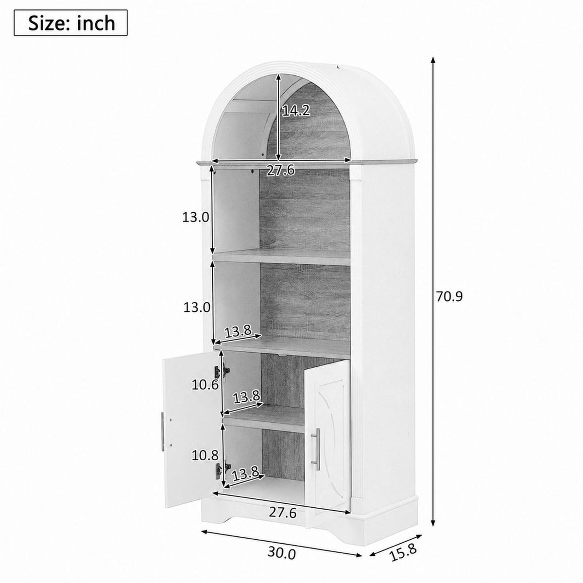 KÜCHENSCHRANK mit LED BELEUCHTUNG, Buffetschrank mit VERSTELLBAREN REGALBÖDEN, Esszimmerschrank, 76,2/40,1/180 cm - Weiß, Kunststoff (40.1/180/76.2cm) - Rolipo