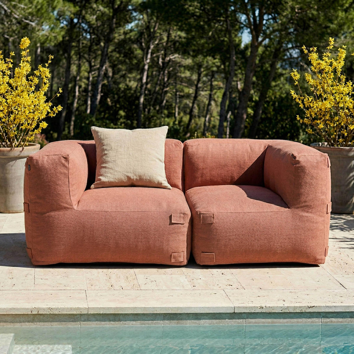 GARTENSOFA mit 2 Sitzplätzen, Terrakotta - Braun, Textil (170/65/85cm) - Oviala