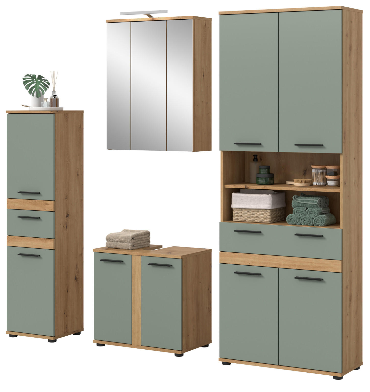 Inn.Furn Badmöbel-Set Salbeigrün 199x191x34 cm