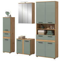 BADMÖBEL-SET 4-teilig Salbei grün, Artisan Eiche 199 cm, Badkombination inklusive LED Beleuchtung - Salbeigrün/Schwarz, Glas/Holzwerkstoff (199/191/34cm) - Inn.Furn