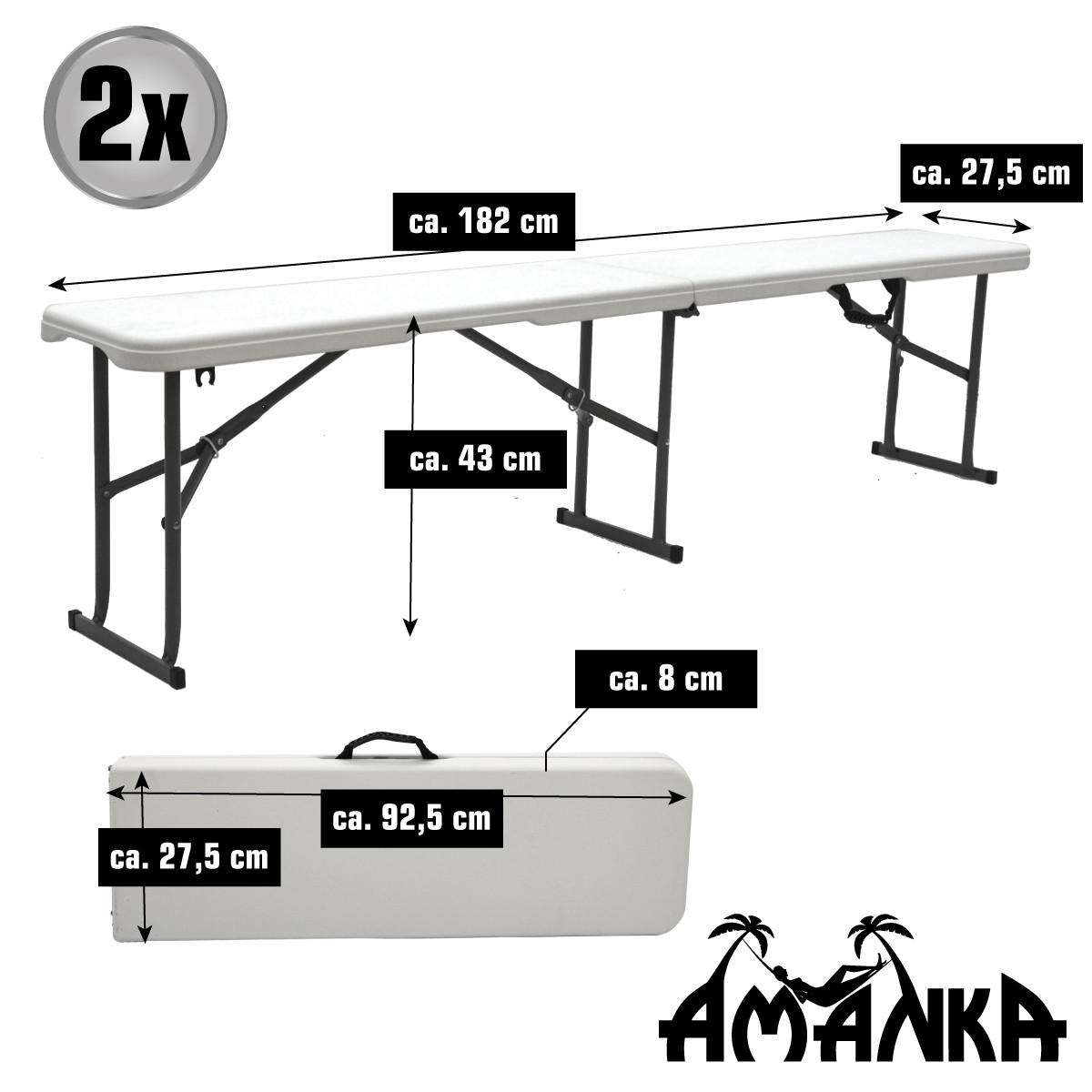 BIERZELTGARNITUR für 8 Personen, 180/70cm, Weiß - Weiß, Kunststoff - Amanka