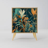 SIDEBOARD FLORAL SERENITY, Eichefarben, 57,5x42x75,5 cm, Goldfarbene Metallfüße - Eichefarben/Goldfarben, Holzwerkstoff/Metall (57.5/75.5/42cm) - SpaceRebels