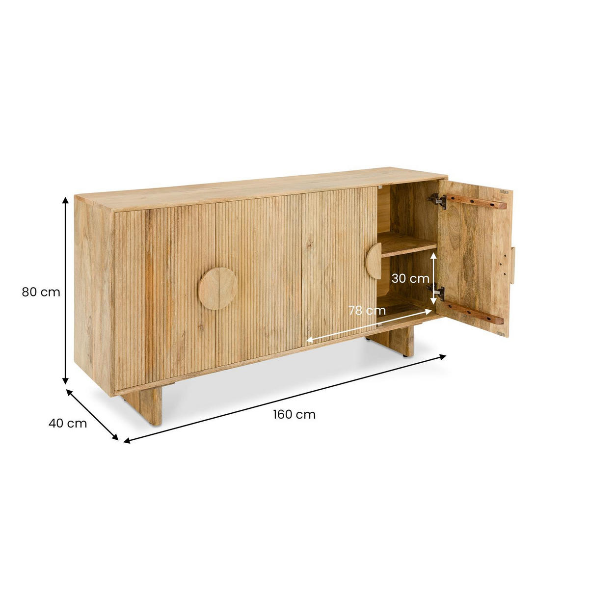 SIDEBOARD DEVA natur - Naturfarben, Holz (160/80/40cm) - IDIMEX