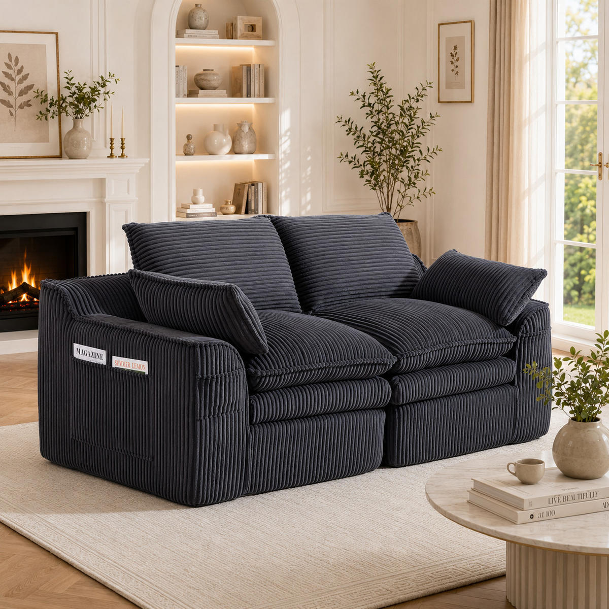 2-SITZER-SOFA DE-33774 Federkern mit Seitentaschen Dunkelgrau - Dunkelgrau, Metall (191/85/94cm) - ComfortXL