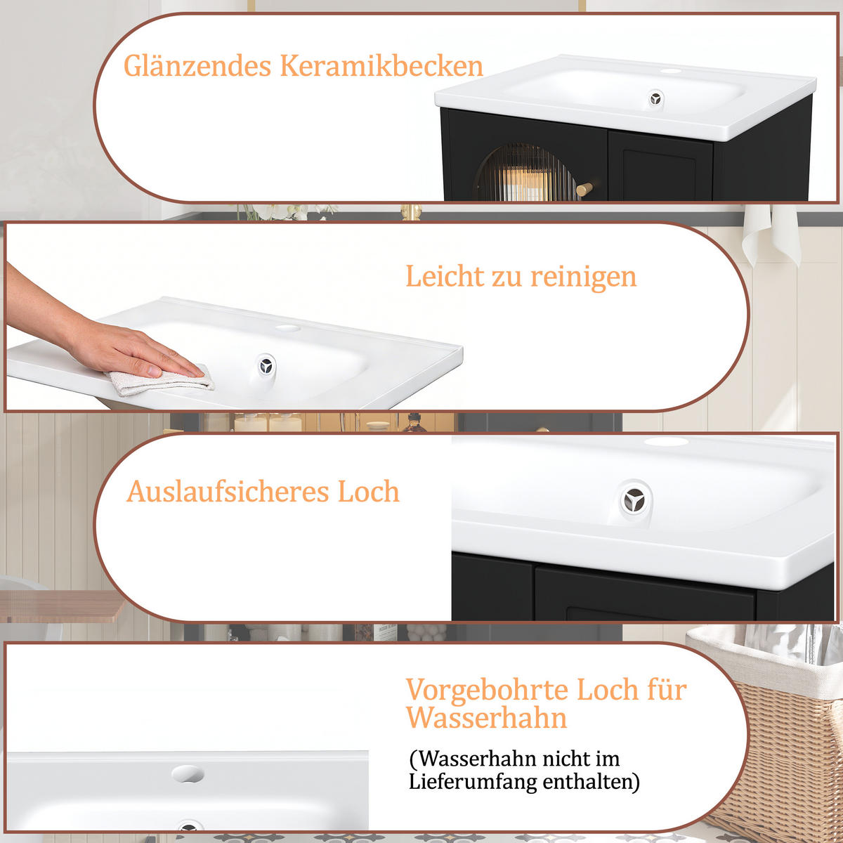 WASCHTISCHUNTERSCHRANK Schwarz 60,5/47,5/57 cm - Schwarz, Holz (60.5/57/47.5cm) - PANGIVO