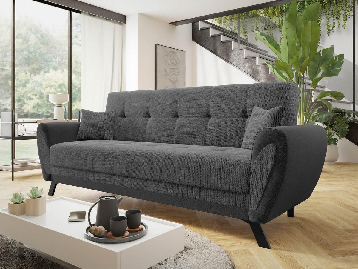 SCHLAFSOFA Kaja - Dunkelgrau/Schwarz, Holz/Textil (228/93/90cm) - MIRJAN24