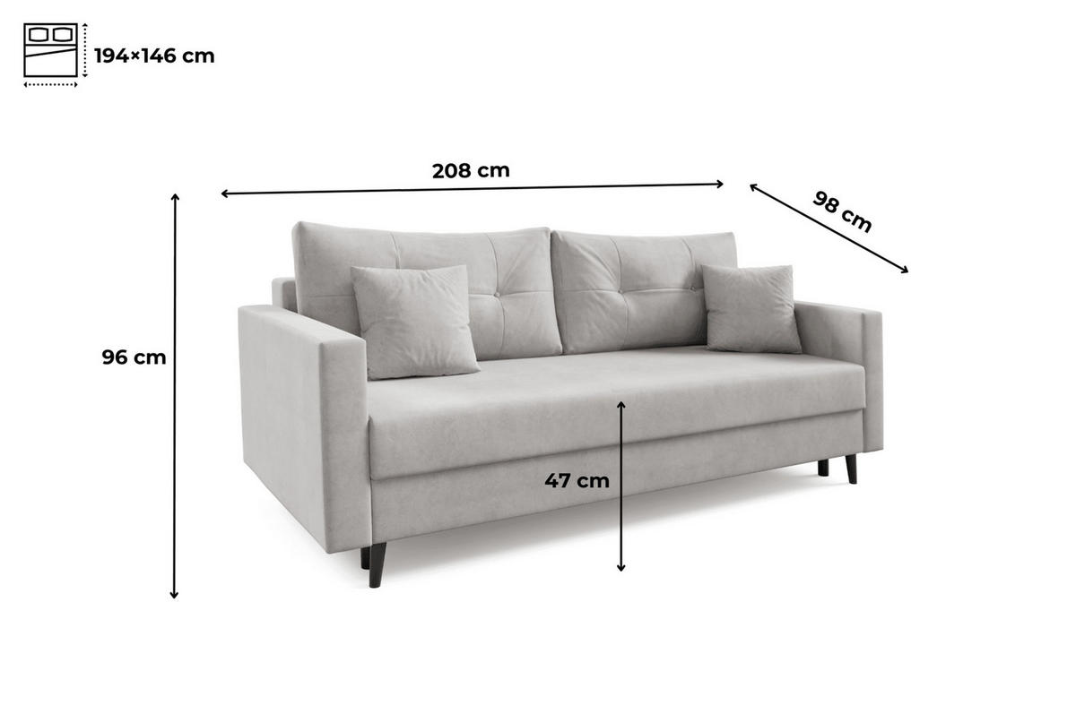 SCHLAFSOFA - Sofa Trevor - Hellgrau (Zetta 302) - Grau, Holz (208/96/98cm) - Möblo