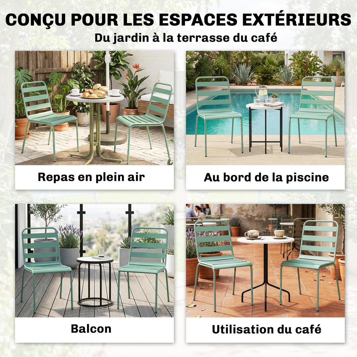 GARTENSTÜHLE 2er-Set DE-13340 stapelbar & Metall Grün - Grün, Metall (46/82/62cm) - ComfortXL