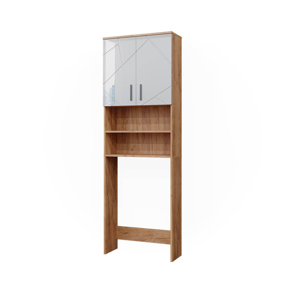 WASCHMASCHINENSCHRANK Irma Weiß Hochglanz/Goldkraft Eiche 64 x 190.5 cm - Honigeiche/Weiß Hochglanz, Holzwerkstoff (64/190.5/26cm) - Vicco