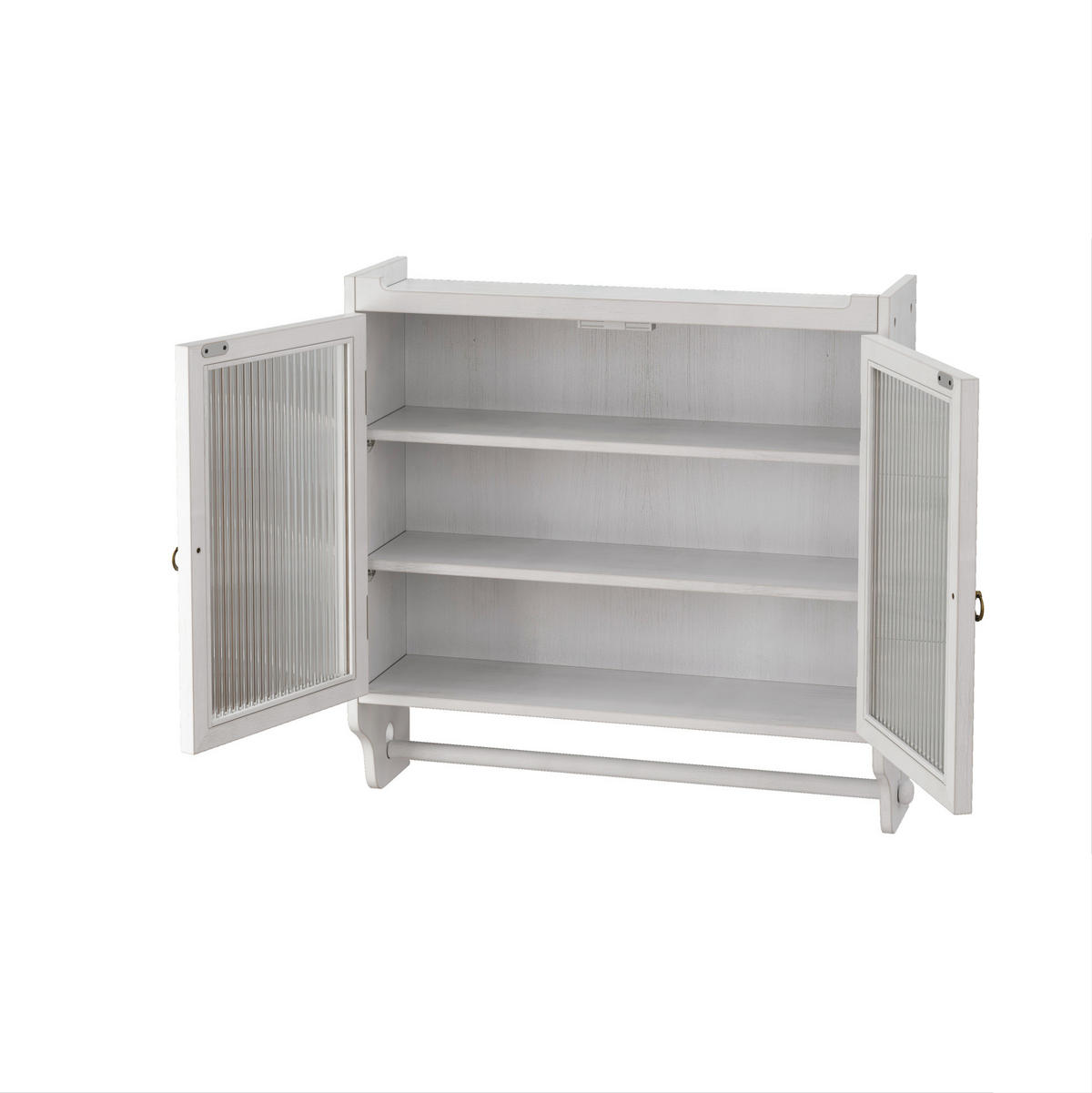 KÜCHENOBERSCHRANK 60/18/63 cm aus Massivholz und MDF mit Riffelglastüren Weiß gewaschen - Weiß, Holz (63/60/18cm) - Modenvie