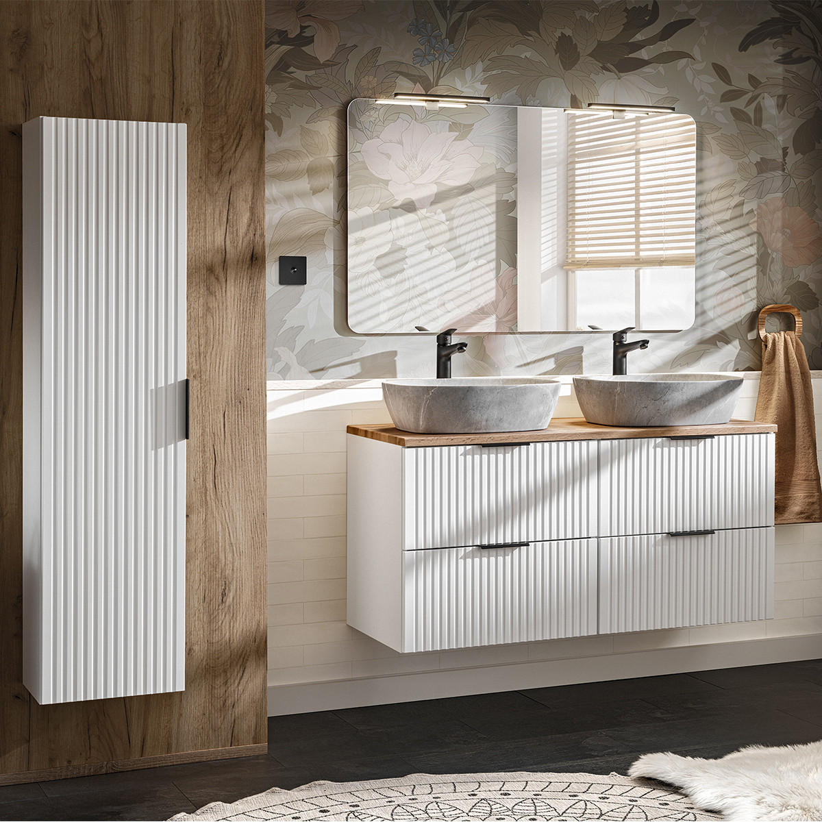 BADMÖBEL Adriel 2er-Set Weiß - Weiß, Holzwerkstoff (120.8/59/46cm) - Petits-meubles