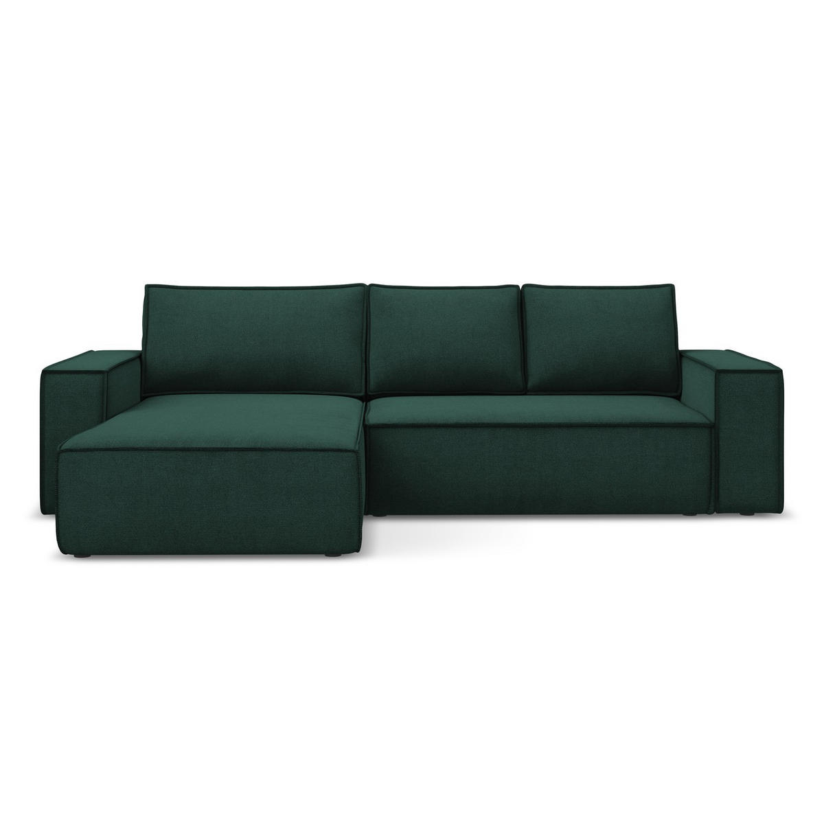 ECKSOFA mit Schlaffunktion Strukturstoff Stoff Grün - Dunkelgrün/Schwarz, Kunststoff/Textil (185/290cm) - LaMiaSofa