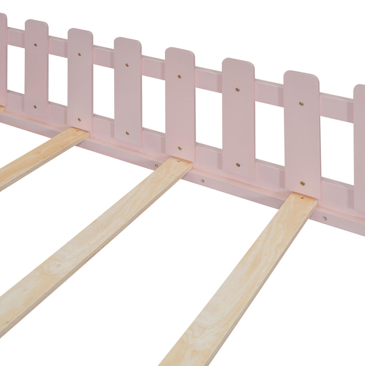 HAUSBETT 140/200 cm in Rosa – aus Kiefernholz mit Dachrahmen und Geländer - Rosa, Holz (140/200cm) - BEAOK