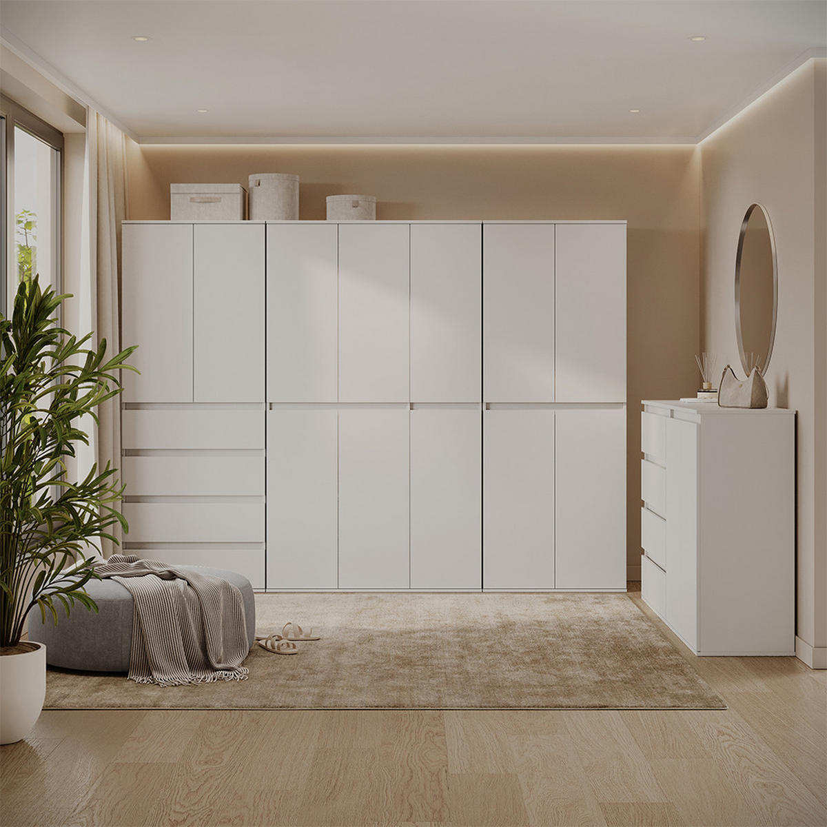GARDEROBA Claus Bela 74 x 191.5 cm s 4 predali - bela, leseni material (74/191.5/40cm) - Vicco